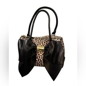 Betsy Johnson Leopard Print Bow Accent Handbag